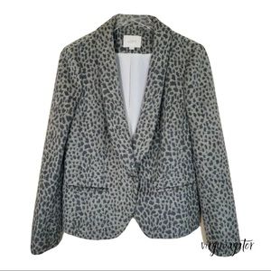 Ann Taylor Loft Gray Leopard Print Wool Blend Lined Fitted Button Blazer Jacket